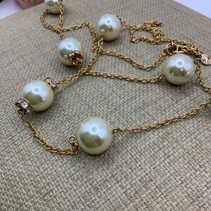 J. Crew Faux Pearl Rhinestone Gold Tone Chain Necklace